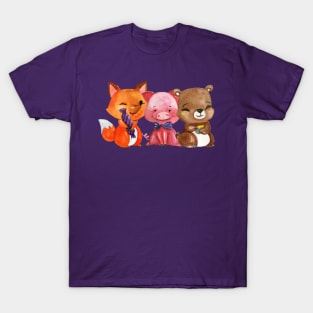 Fox Pig Bear Cute Painting T-Shirt